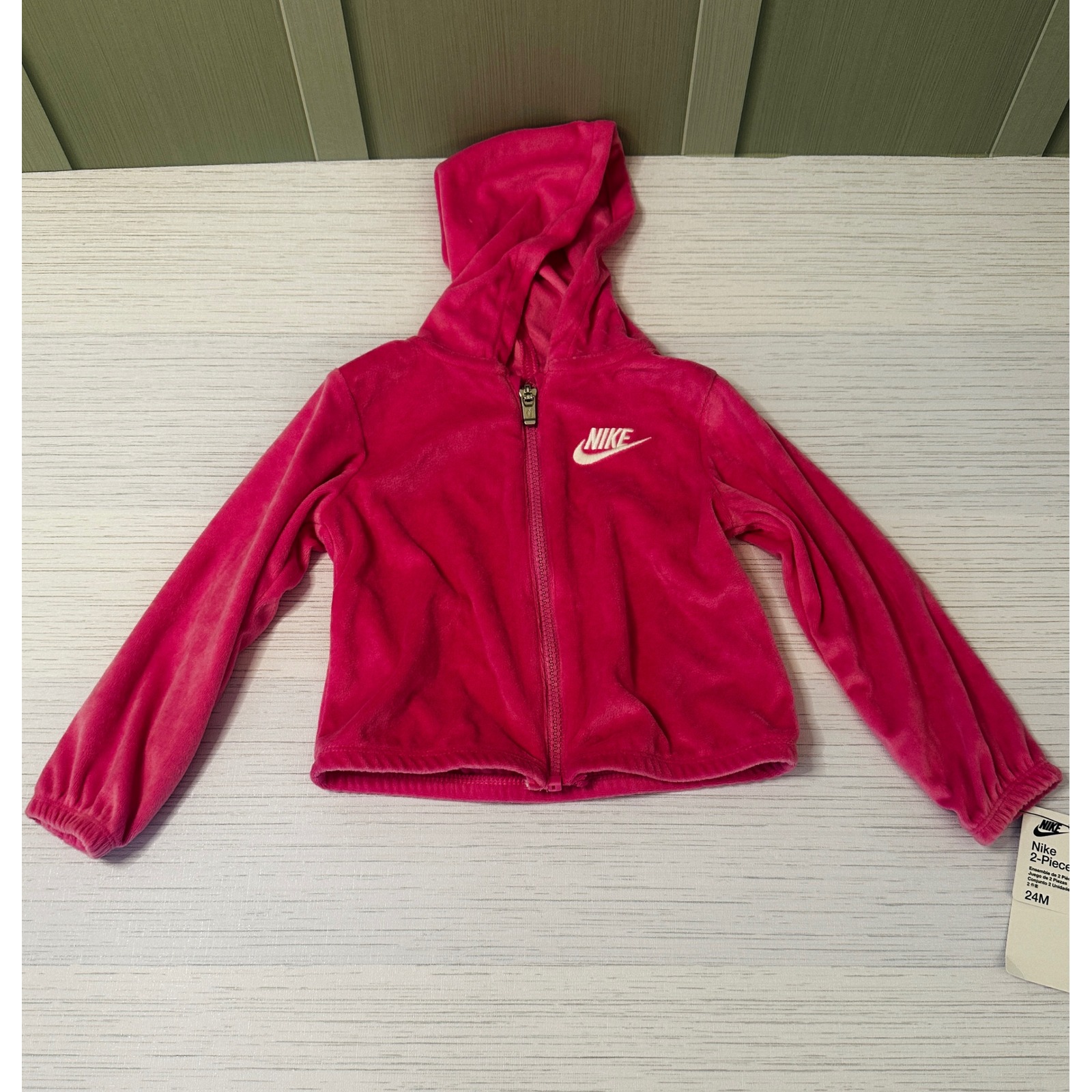 Nike *Jacket Only* Toddler Girls Playful Pink Velour Full Zip Hoodie 24m